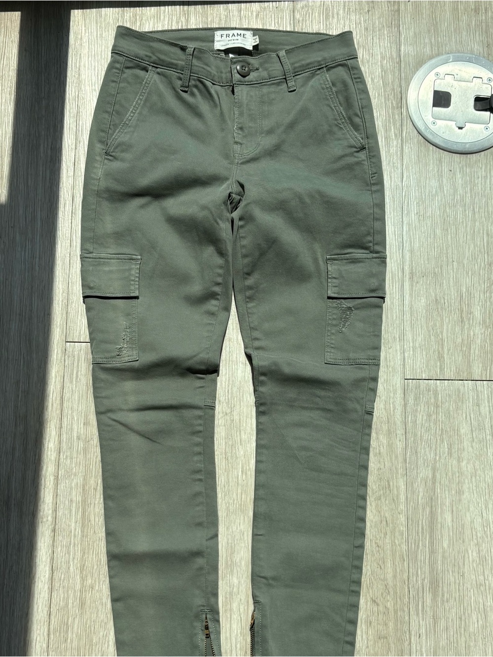Frame Denim Olive Cargo Trousers with Ankle Zips
